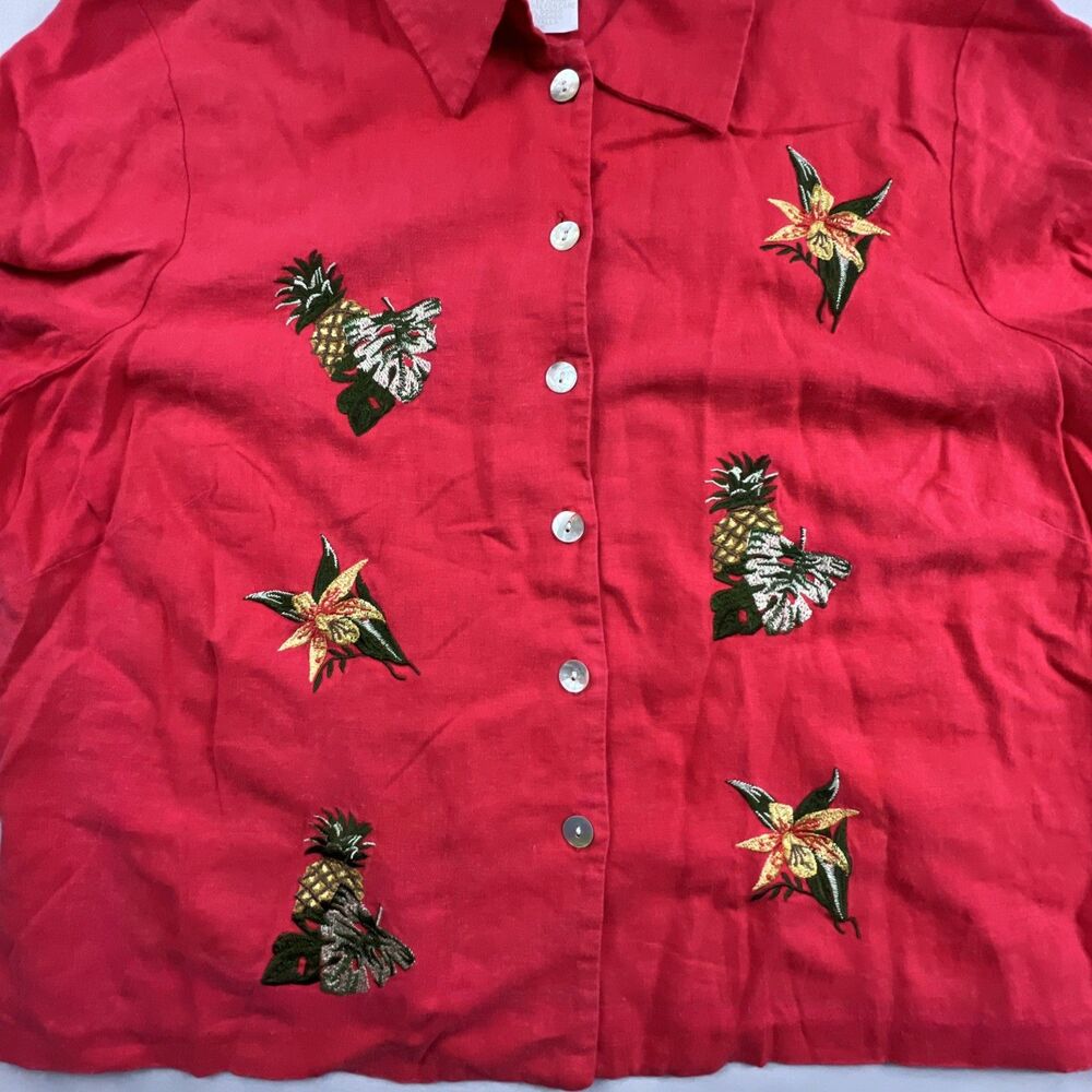 Vintage Studio C Plus Linen Blend Embroidered Tropical Shirt 18W - Picture 6 of 6